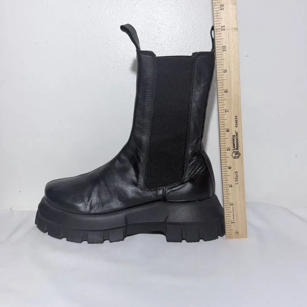 ASOS DESIGN Aqum premium leather chunky chelsea Unisex Black Boots